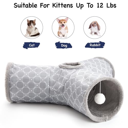 Fleece Lined Cat Tunnel (Geometry Grey / Small)