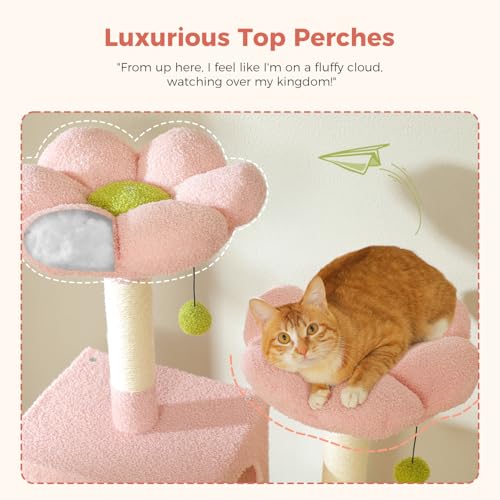 Flower Cat Tree Tall 70.8" for Adult Indoor Cats (70.8" Tall Cat Tree / Pink)