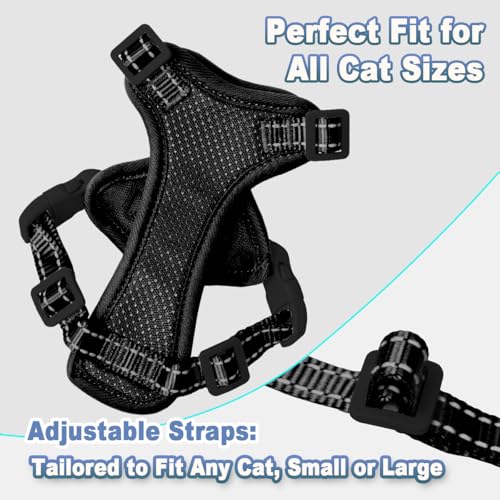 Cat Harness and Leash Set Escape Proof for Kitten Walking (XX-Small / Black)