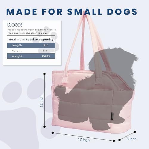 Lightweight Puffy Dog Purse Carrier for Small Dogs (Pink)