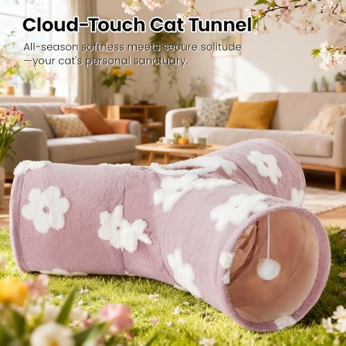 Cat Tunnel, 3-Way Collapsible Toy for Indoor Cats, Burlwood (Daisy Burlwood / Small)