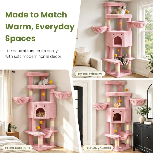 Cat Tree Tower for Indoor Large Adult Cats (Pink)