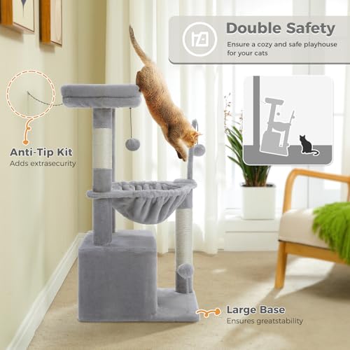 4-in-1 Cat Activity Tree for Kittens & Small Cats, 33in Grey Tower (Grey / L(15.8"L x 15.8"W x 33"H))