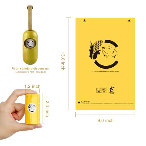 Certified Home Compostable Dog Poop Bags (Maize Yellow / 120 Count (Pack of 1))