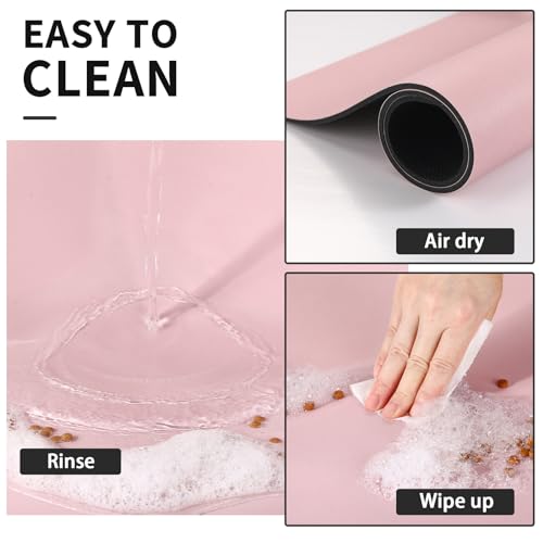 Dog Food Mat Absorbent Cat Mat for Food and Water (Paw Pink / 19"L x 12"W)