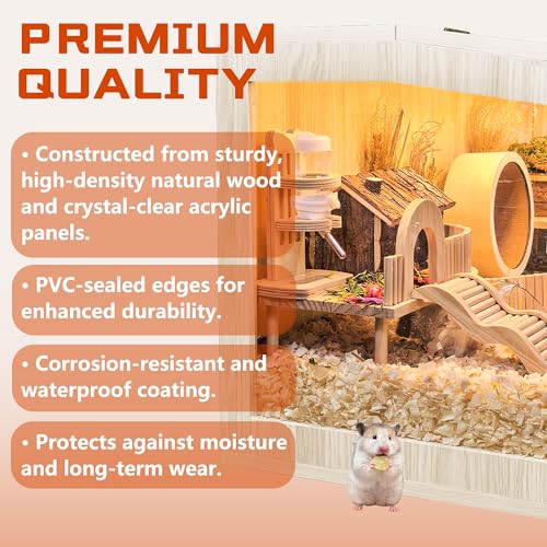 Hamster Cage Chewproof Wooden 24 Inch Guinea Pig Cages Mice and Rat Habitat Openable Top with Acrylic Sheets Solid Built (24"L x 16"W x 16"H)
