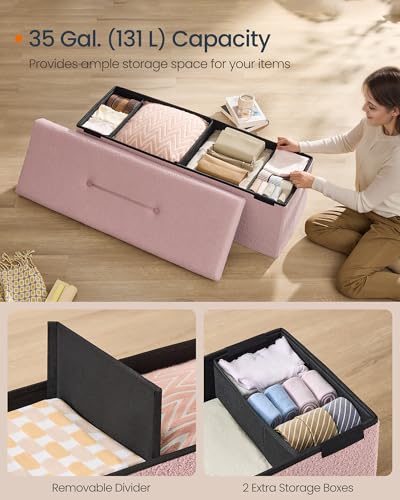 Large Folding Storage Ottoman Bench (Jelly Pink / 15"D x 43"W x 15"H / Cosy)