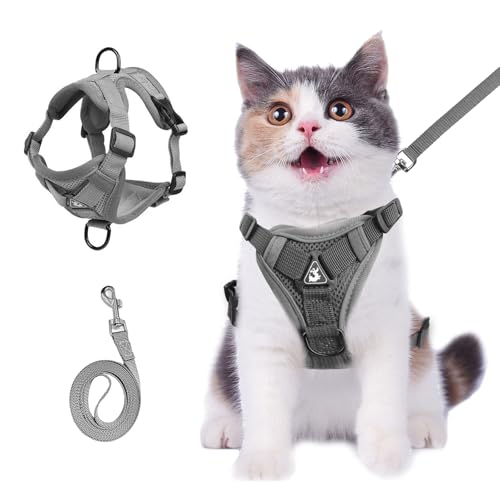 cat Chest Harness and Leash (grey / M:6.6-9.9lb)