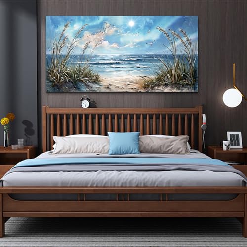 Large Wall Art For Living Room Wall Decor For Bedroom Sunshine Ocean Scenery Painting Blue Sea Waves Wall Pictures Office Modern Canvas Prints Artwork Aesthetic Home Decoration 48"X 24" (48"L x 24"W / Blue Sea Sunshine Waves Pictures)