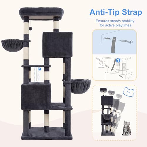 68.1" Cat Tree with Oversized Top Platform & Wide Base HCT059G (Smoky Gray / 68.1 inch)