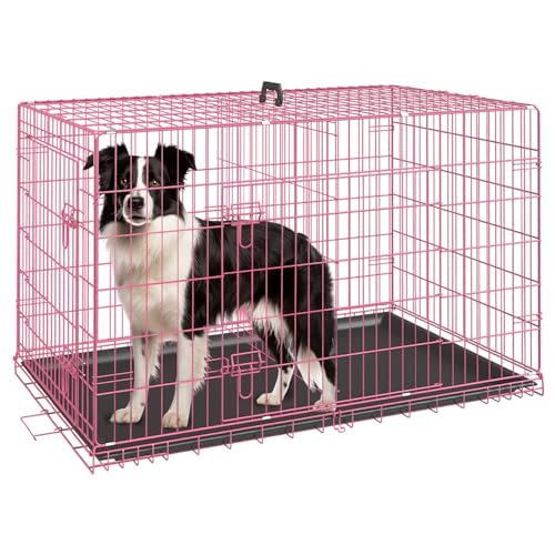 36" Foldable Metal Dog Crate (Pink)