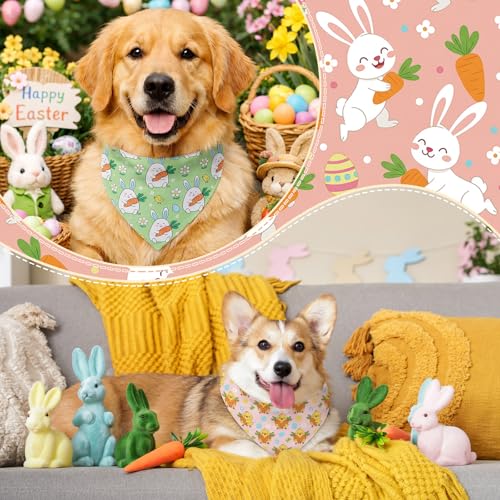 50 Pcs Easter Dog Bandanas Bulk Bunny Egg Carrot Bandanas for Dogs Triangle Kerchief Bibs Scarf Set for Pet Easter Costume Photo Props Accessories Pet Shops (Easter / 25.6 x 17.7 x 17.7")