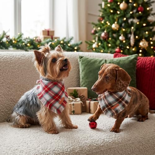 Plaid Christmas Dog Bandanas (Small / Red Brown Plaid)