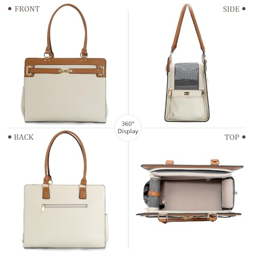 2-in-1 Stylish Dog Purse Carrier Soft-Sided Carriers Travel Tote Bag for Small Dogs Cats, Fashion Foldable Pet Bag for Puppies Small Animals with Pockets (Beige+Brown, 15" L x 7.5" W x 12.2" H) (Beige+Brown / 15" L x 7.5" W x 12.2" H)
