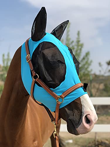 Horse Fly Mask Super Comfort Horse Fly Mask Elasticity Fly Mask with Ears We Only Make Products that Horses Like… (Pacific Blue / M)