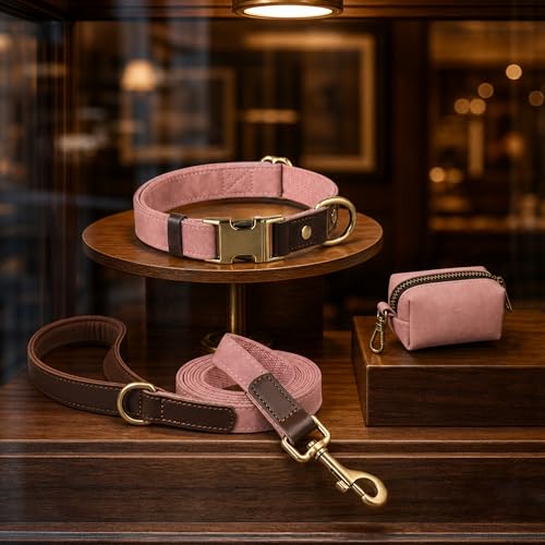 PU Leather Dog Collar for Small Dogs Puppy (Pink / S: Neck 11-15", Width ⅝")