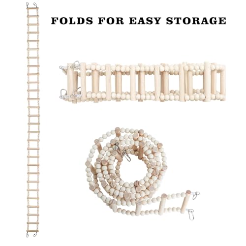 Long Bird Ladder with Wooden Rungs and Beads (yellow / 61.81×3.14 Inches)
