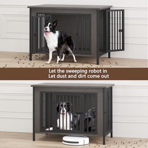 39.96" Dog Crate Furniture for 1 or 2 Dogs (Dark Grey / 40.0"L x 27.6"W x 33.5"H)