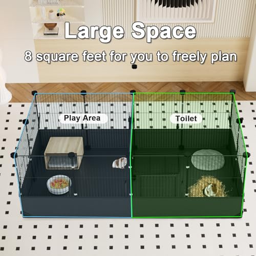 Guinea Pig Cage with Waterproof PVC Bottom Liner & One (14 Panels / Black)