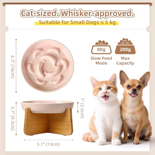Elevated Ceramic Slow Feeder Cat Bowl (Pink Elevated (Bamboo) / 3.7"H Elevated (Bamboo))