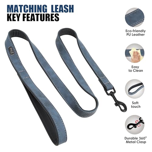 PU Leather Dog Collar and Leash Set (XL: Neck 17-23", Width 1¼" / Blue Set)
