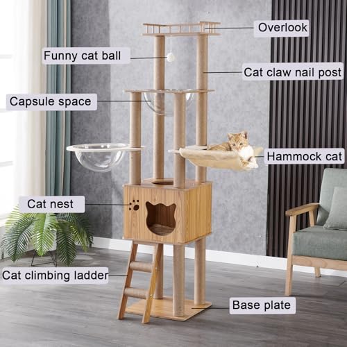 61'' Wooden cat Tree with cat Condo (P15)