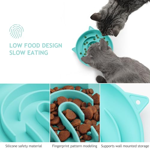 Slow Feeder Cat Bowl Silicone Pet Puzzle Feeder for Slow Eating (Cyan / 1 Cup)