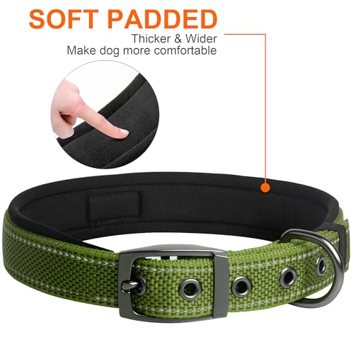 Heavy Duty Dog Collar for Medium Dogs with Metal Belt Buckle (Medium(14.5"-19") / Military Green)