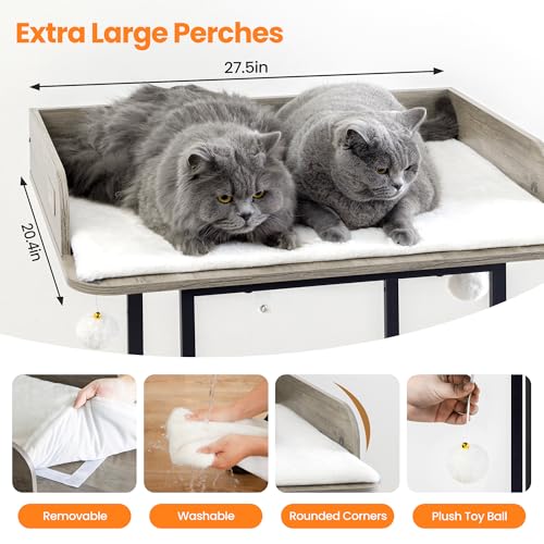 48in Wood Modern Cat Tree for Large Indoor Cats with Big Perch Bed (Greige3 / 48 Inches)