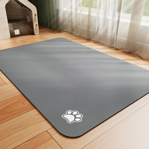 Dog Food Mat Absorbent Cat Mat for Food and Water (Paw Dark Grey / 24"L x 16"W)