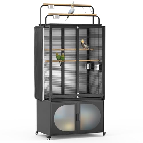 72 Inch Parrot Bird Cage with Play Top and Storage Cabinet