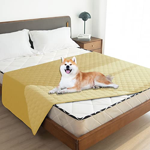 Waterproof Dog Blankets for Large Dogs (82x82 Inch (Pack of 1) / Dark Yellow/Light Yellow)