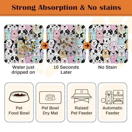 Pet Feeding Mat for Floors Cat Food Mat Waterproof Dog Food Mat and Water Absorbent Quick Dry Non Slip Mat for Cat Bowls (20"L x 12"W / ColorfulDog)