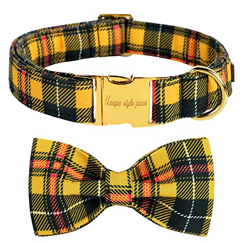 Bowtie Dog Collar Cotton Plaid Collar Adjustable Puppy Collar for Small Medium Large Dogs (Extra Small / NewHLG)