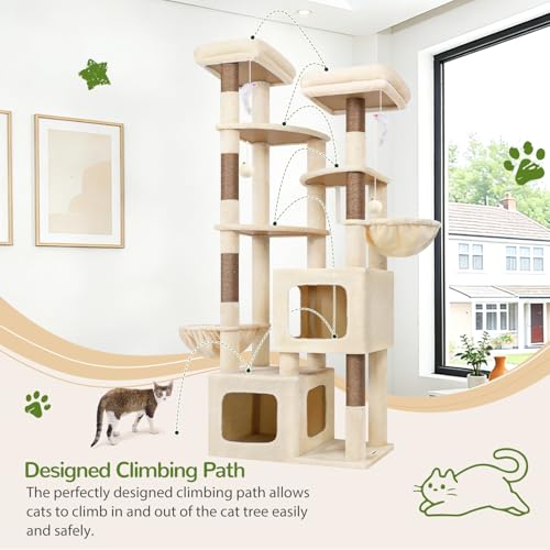 S74E Pro Heavy Duty Maine Coon Cat Tree for Large Cats (Beige / 74 inch)