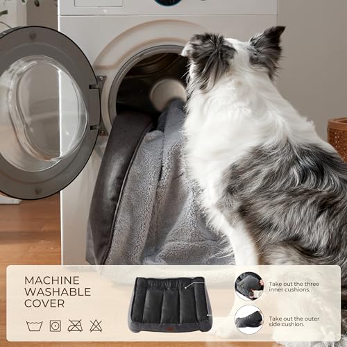 XL Extra Thick Orthopedic Bolster Dog Bed for Large Dogs (Grey / 42"L x 30"W x 9.5"H)