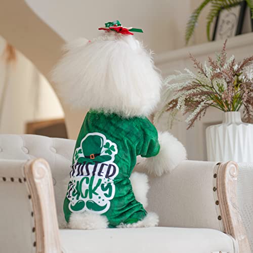 Dog St.Patrick's Day Pajamas Puppy Onesies Small Dogs Soft Pjs Coat Cat Apparel Comfy Pet Clothes Outfit Doggie Bodysuit (Medium / Mister Lucky)