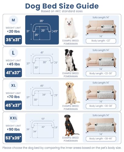 Calming Dog Bed for Couch with Cozy Raised Edge (Dark Grey / 35"L x 31"W x 4.5"Th)