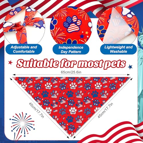 50 Pcs 4th of July Dog Bandanas Bulk Patriotic Paw Prints Pattern (25.6 x 17.7 x 17.7 Inch / Patriotic Paw Print)