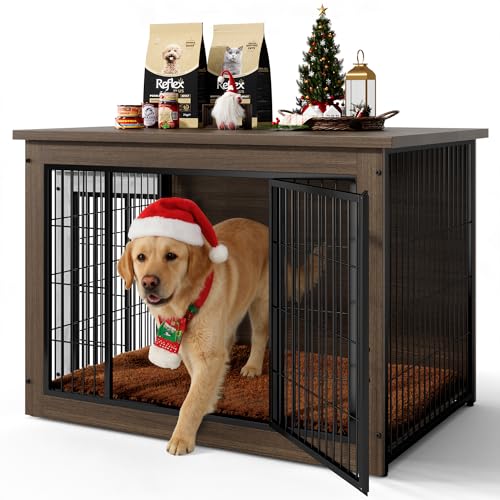 Wooden Dog Crate Furniture with Thick Cushion (L (38.7" x 25.7" x 26.9") / Brown)
