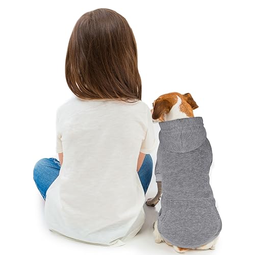 Dog Hoodie Dog Sweaters for Small Dogs Pet Sweater Solid Soft Brushed Fleece Pet Clothes Hoodie Sweatshirt with Pocket (X-Small / Grey)