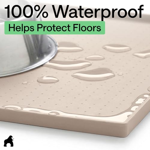 Dog Food Mat 100% Waterproof Silicone (Cream / 16"l X 10"w)