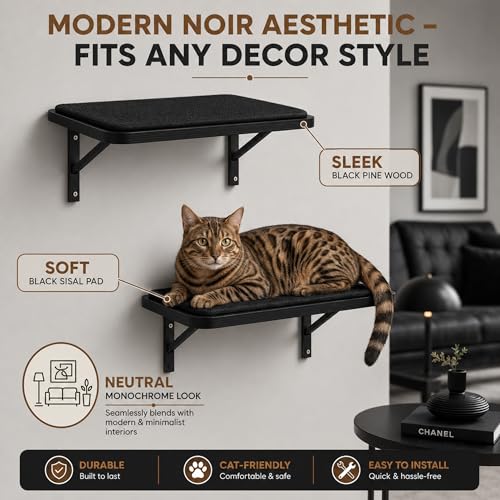 Cat Wall Shelves Set of 2 (2PCS Shelf with Black Sisal)