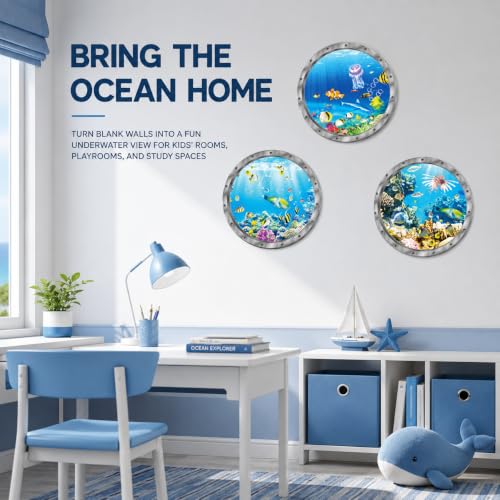 Ocean Animals World Under Sea Wall Decor Jellyfish Shark Fishes Coral 3pack (Blue 06)