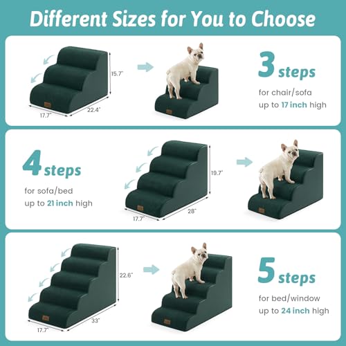 Wide Dog Stairs for Small Dog 19.7" H (Dark Green / Wide:17.7"x28"x19.7")