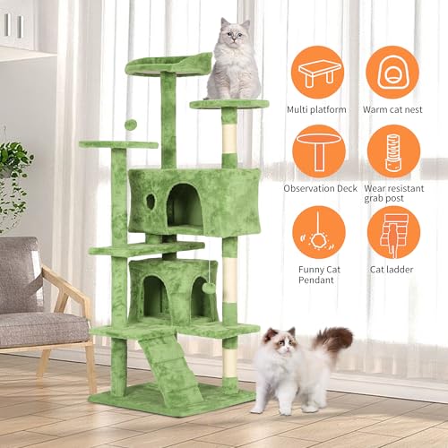 54in Cat Tree Tower for Indoor Cats (54in / Green)