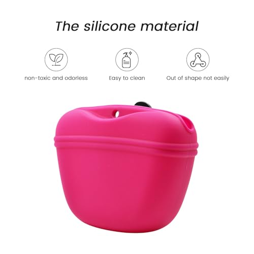 Silicone Dog Treat Pouch with Clicker Magnetic Closure Secure Clip (1 Pack / Hot Pink)