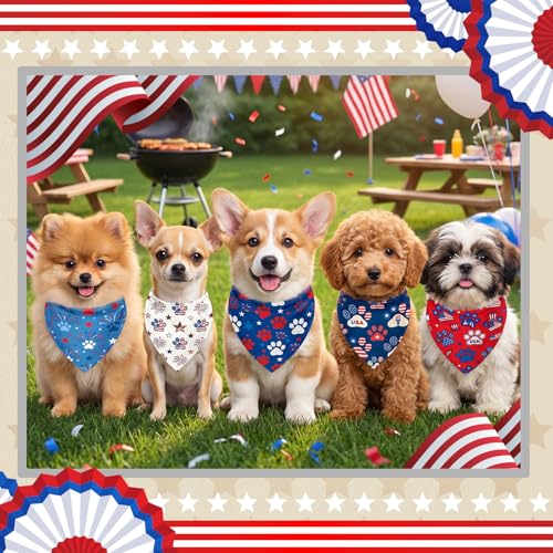 50 Pcs 4th of July Dog Bandanas Bulk Patriotic Paw Prints Pattern (19.7 x 13.8 x 13.8 Inch / Patriotic Paw Print)