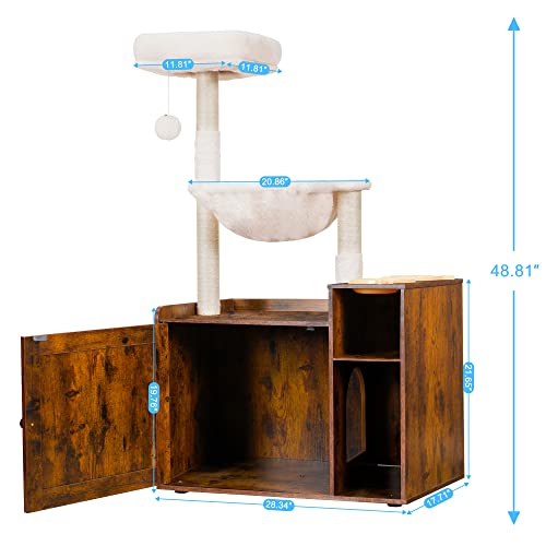 Cat Tree Tower (L (28.3"×17.7"×48.0") / Rustic Brown)