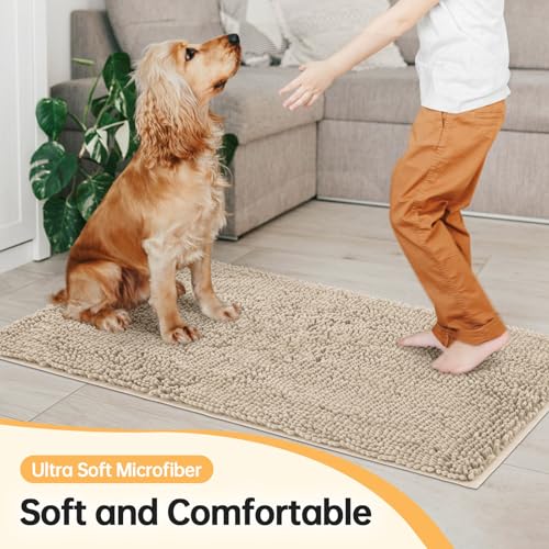 Absorbent Dog Door Mat for Muddy Paws (48"L x 30"W x 1" Th / Beige)